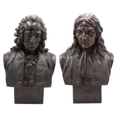 19th Century Pair of French Louis XV Metal Noblemen Busts
