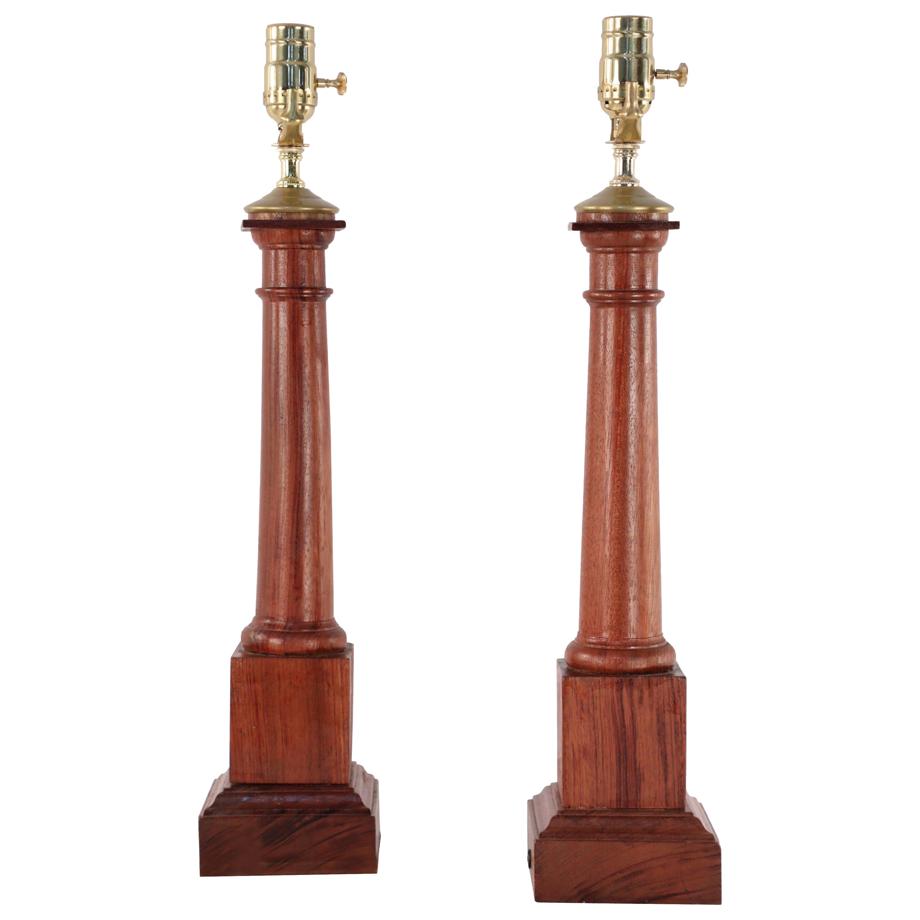 Pair of Italian Neo-Classic Style Wooden Column Table Lamps