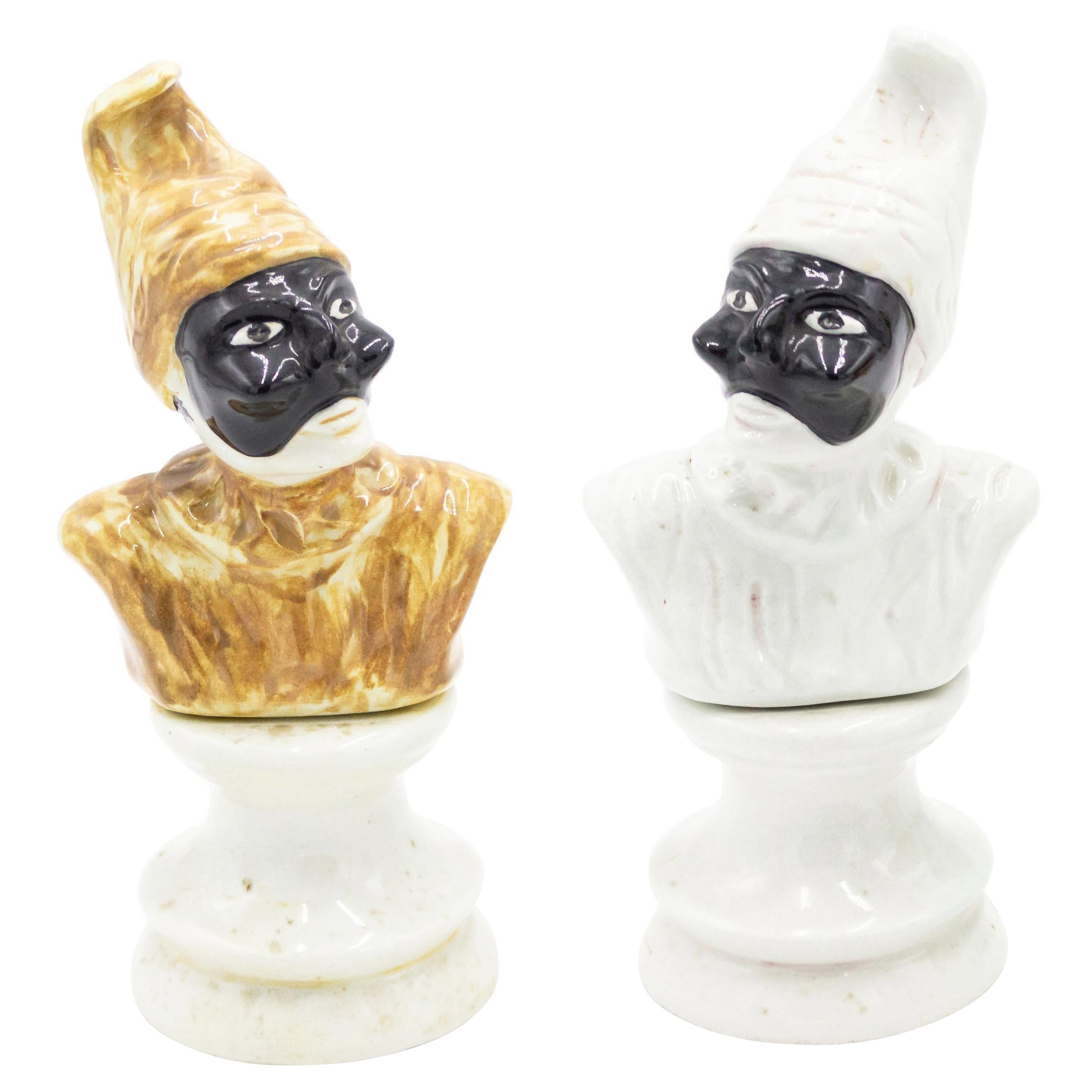 Paire de bustes de clowns en porcelaine vénitienne italienne en vente