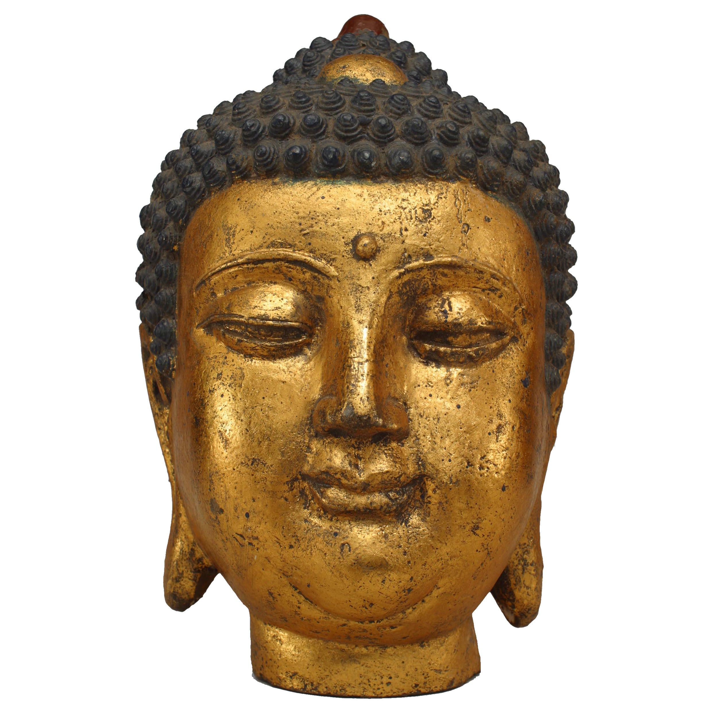 Buste de Bouddha chinois en fer et or doré