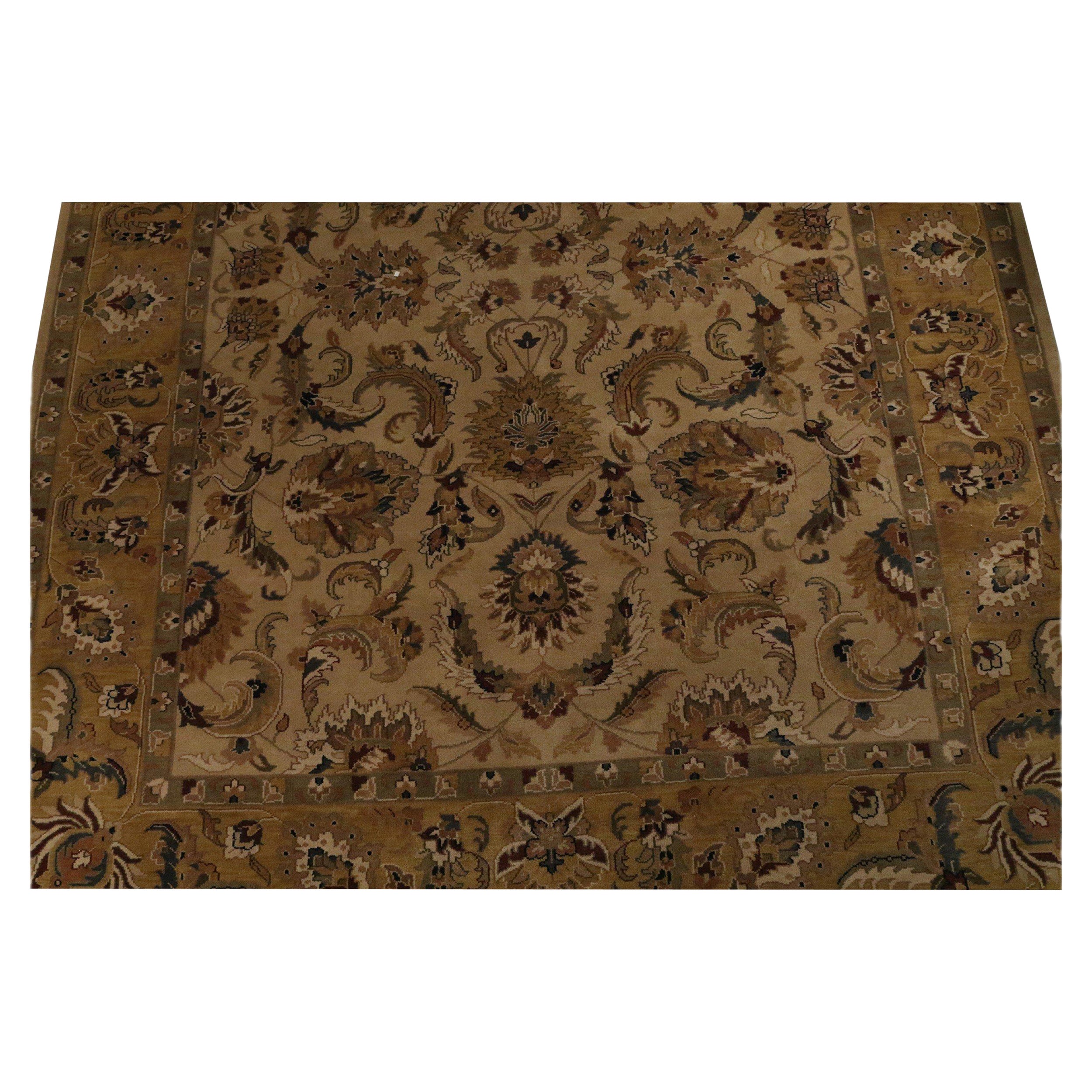 Middle Eastern Turkish Gold and Brown Patterned Area Rug For Sale