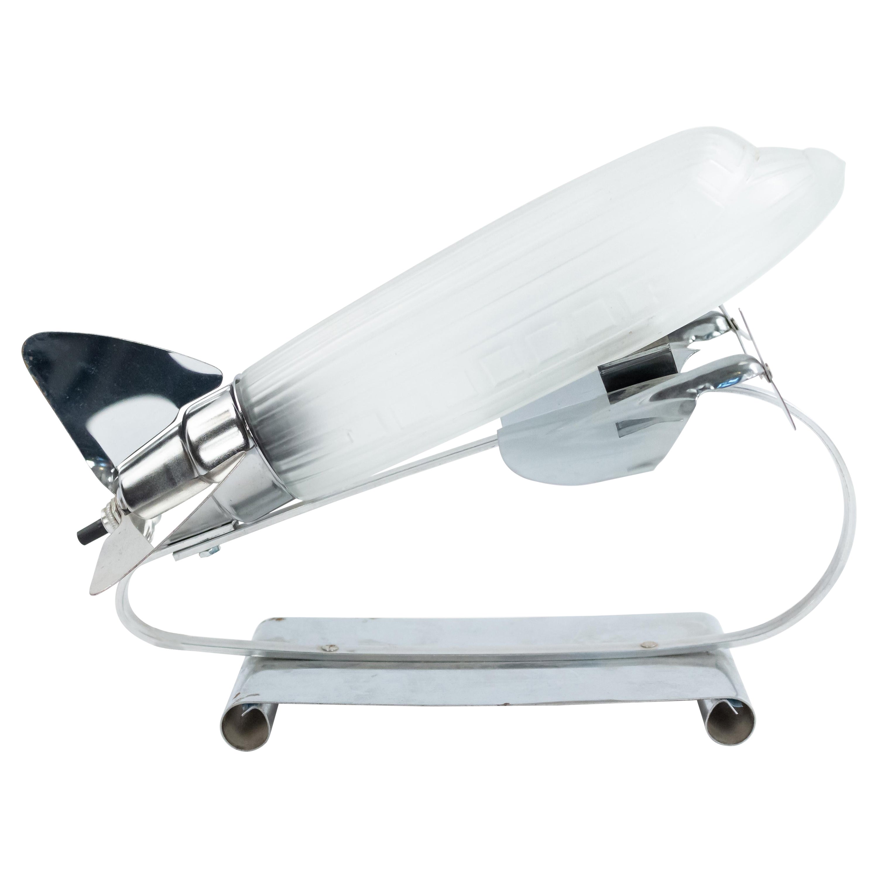 French Art Deco Glass and Chrome Airplane Lamps For Sale