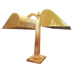 Vintage Double Brass Banker Desk or Library Lamp, Early 20th Century