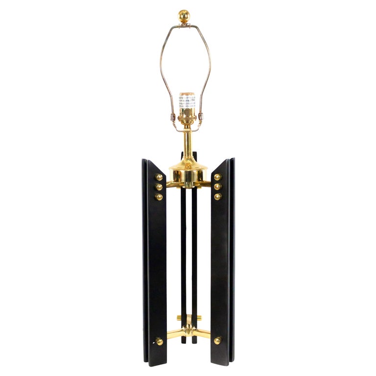 Pair of MidCentury Style Black and Gold Tripod Table Lamps For Sale at 1stDibs