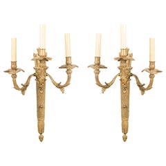 Pair of French Louis XVI Style Bronze Dore Torch Wall Sconces