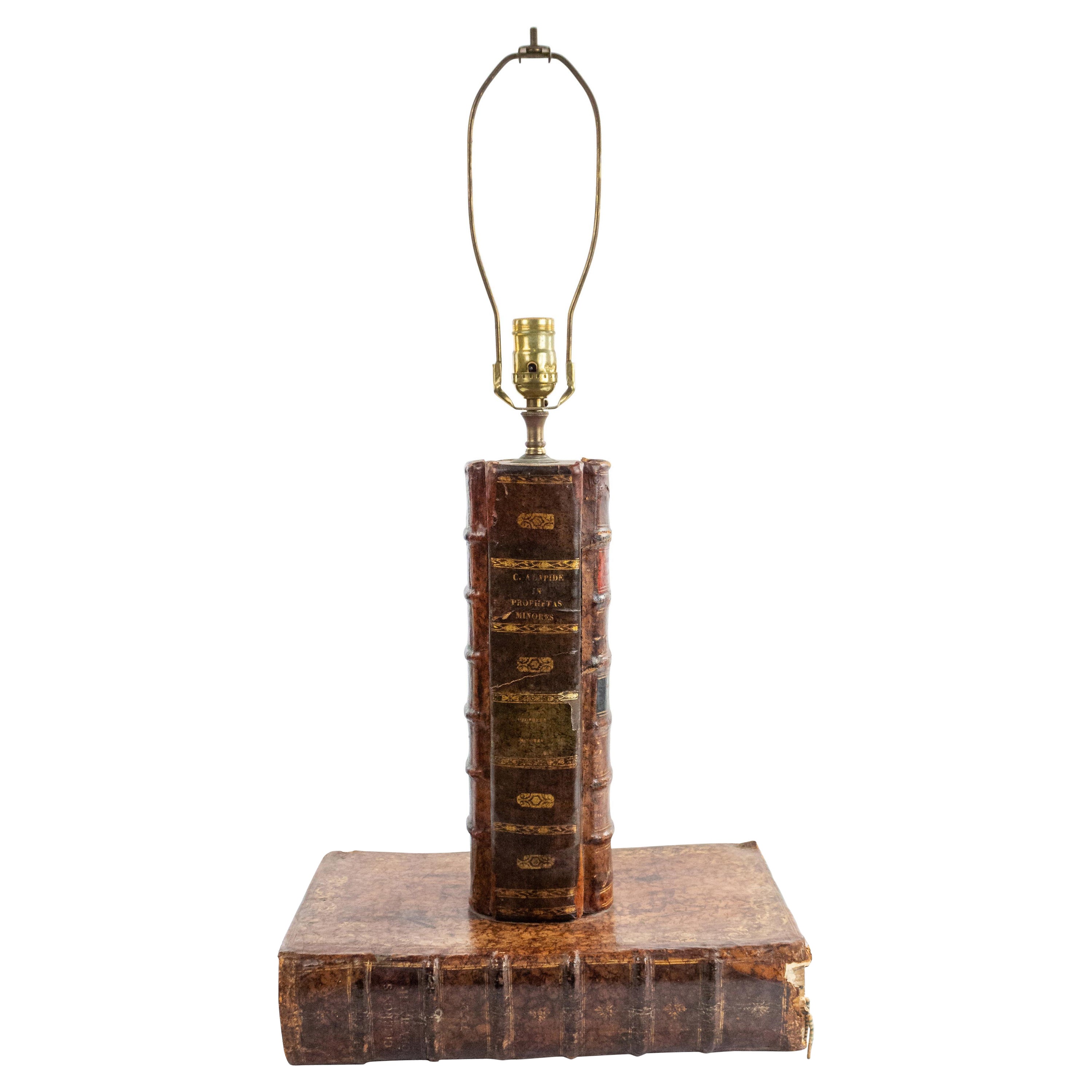 English Victorian Leather Book Table Lamp