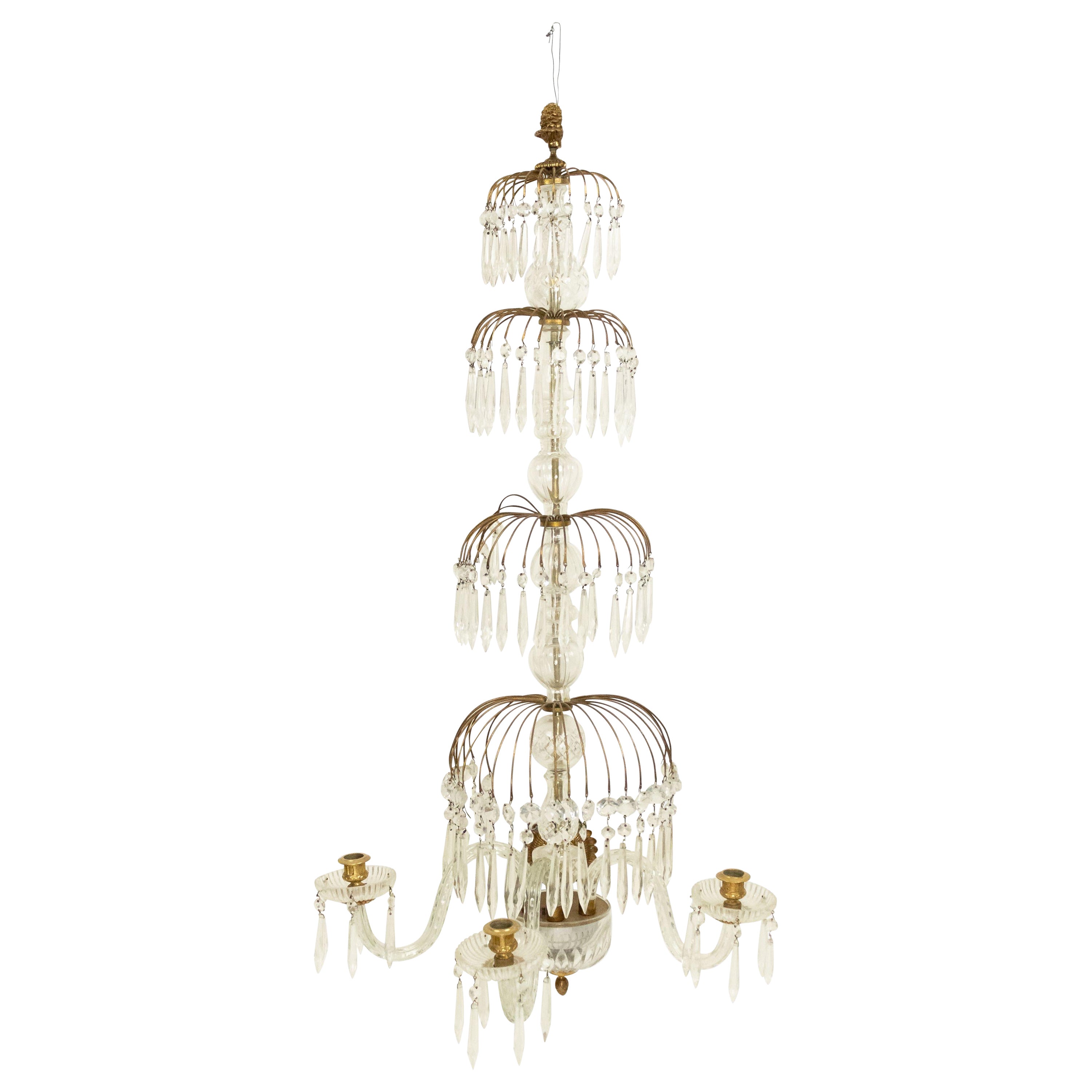 English Regency Style Monumental Crystal and Brass Tiered Wall Sconce For Sale