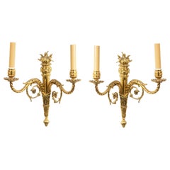 Pair of French Louis XVI Style Bronze Dore Wall Sconces