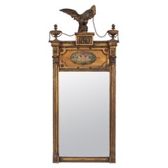 English Adam Style Gilt Wood Eagle Pediment Wall Mirror