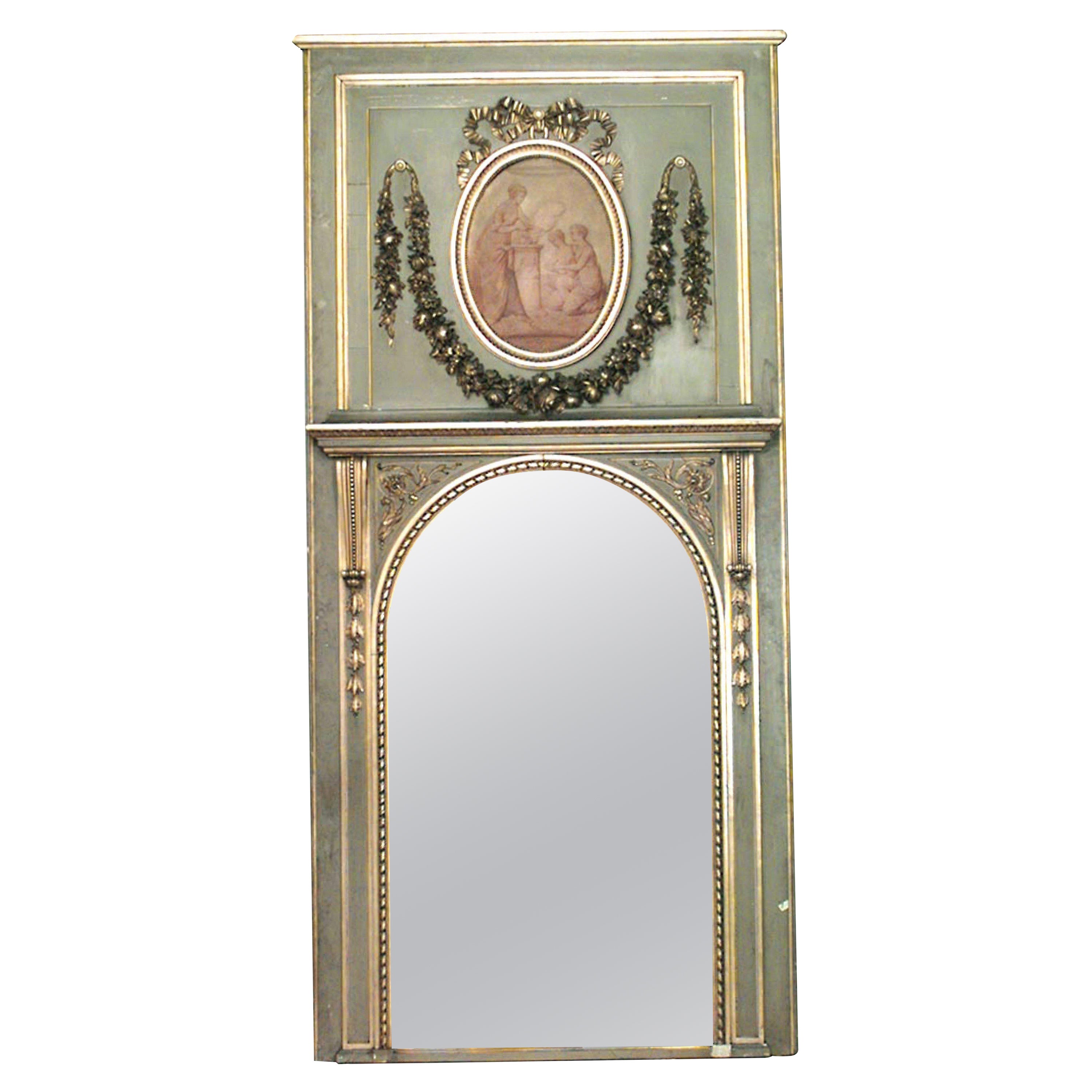 Louis XVI Style Painted Trumeau / Wall Mirror For Sale