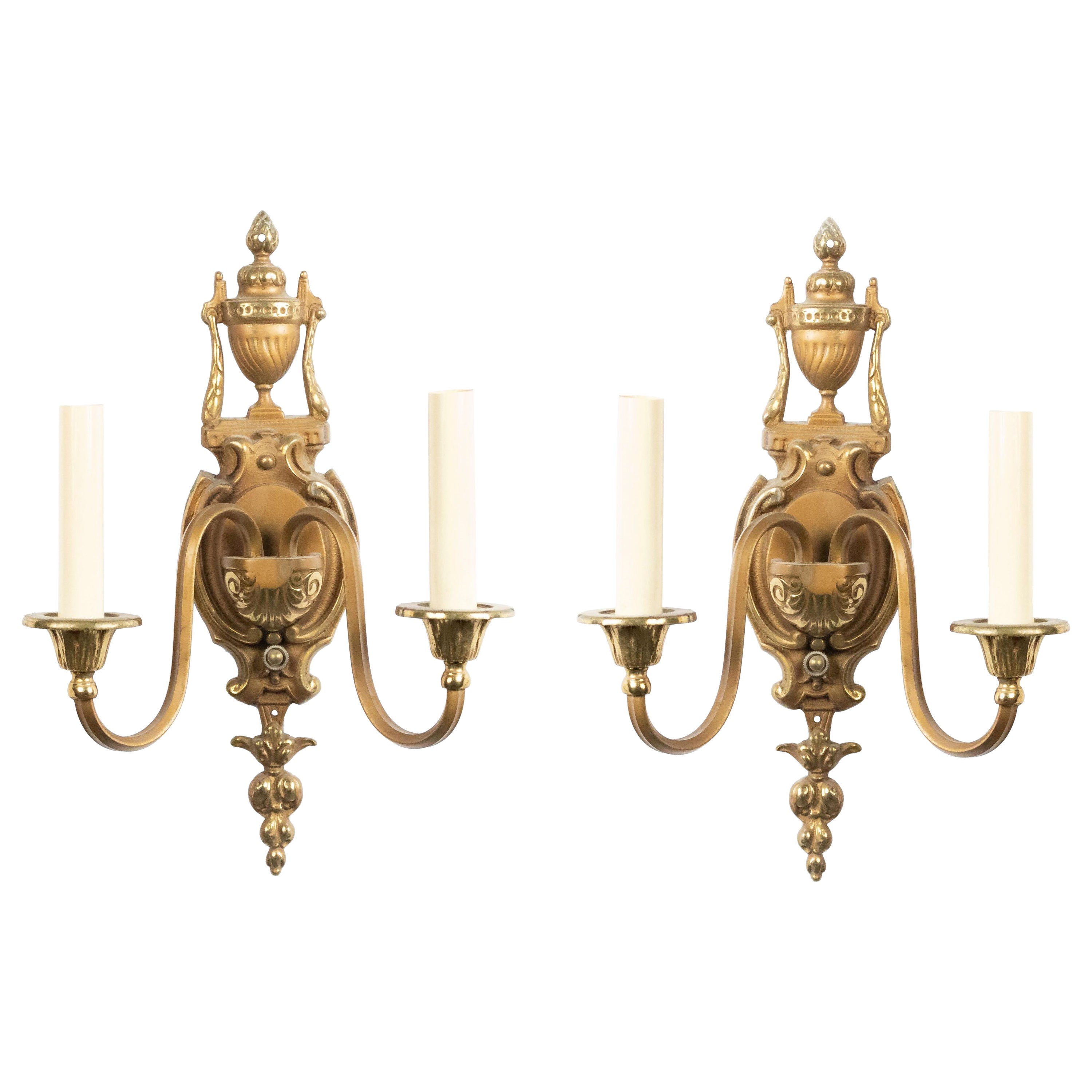 Pair of French Victorian Style Bronze and Copper Wall Sconces For Sale