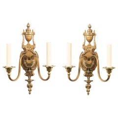 Antique Pair of French Victorian Style Bronze and Copper Wall Sconces