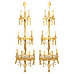 Pair of French Victorian Style Bronze Dore 3-Tier Wall Sconces