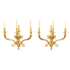 Pair of English Adam Style Bronze Dore Festoon Wall Sconces