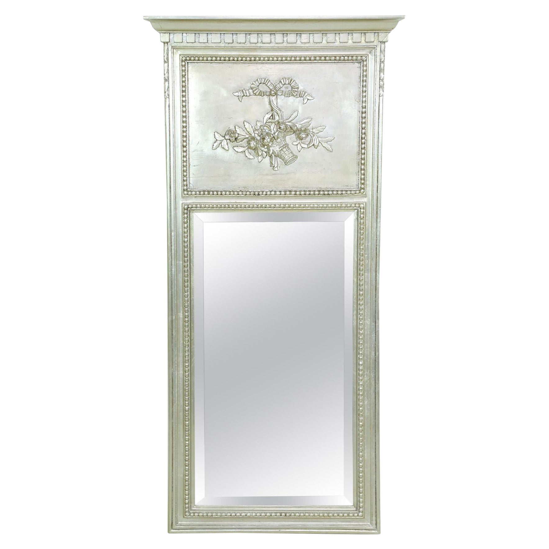 Miroir de pilier de style néo-classique italien en argent peint