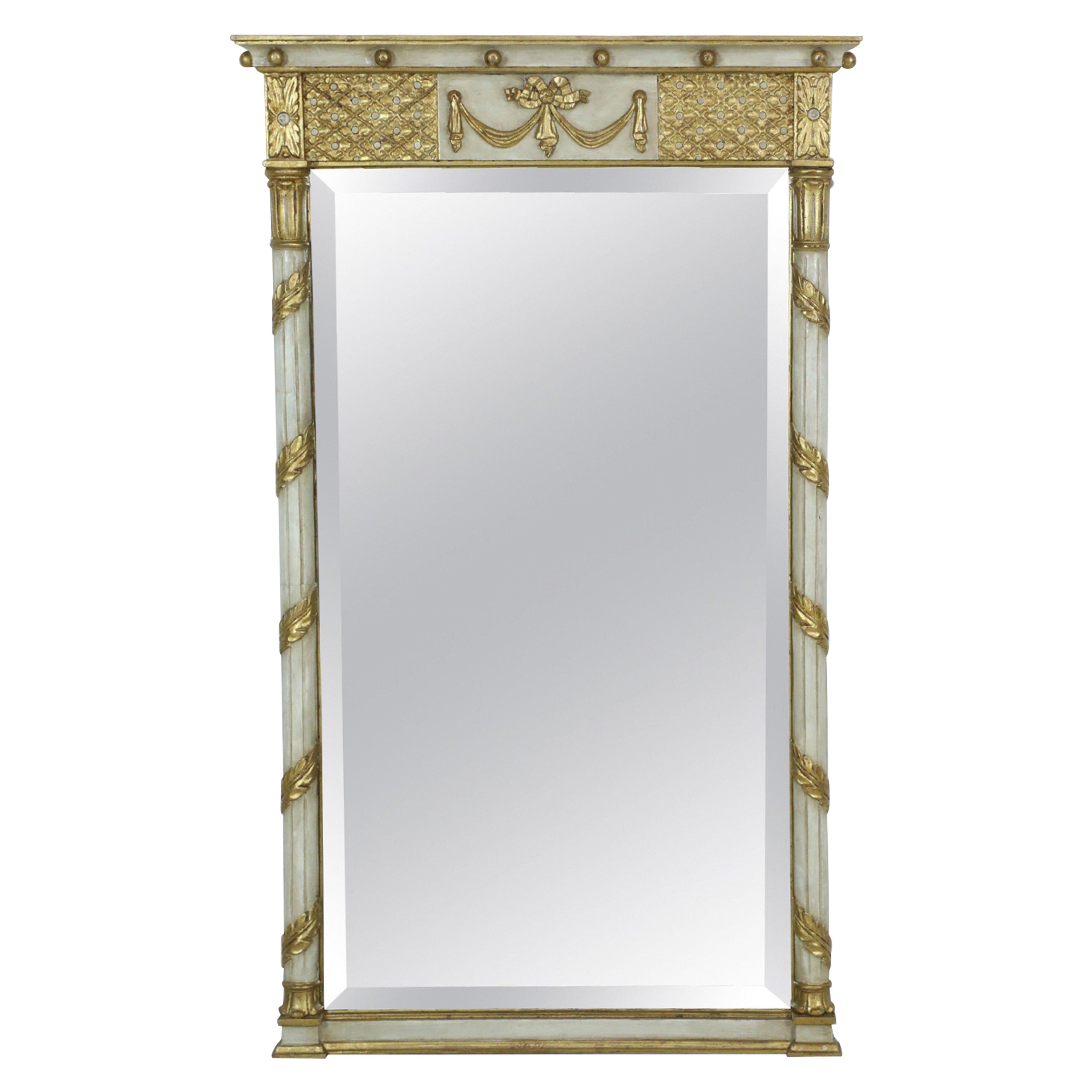 Italian Neo-Classic Style White and Gilt Painted Wall Mirror