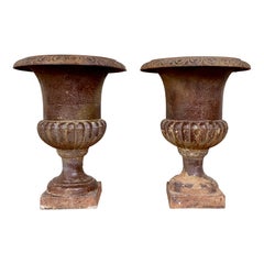1920s French Bell-Shaped Cast Iron Planters, a Pair