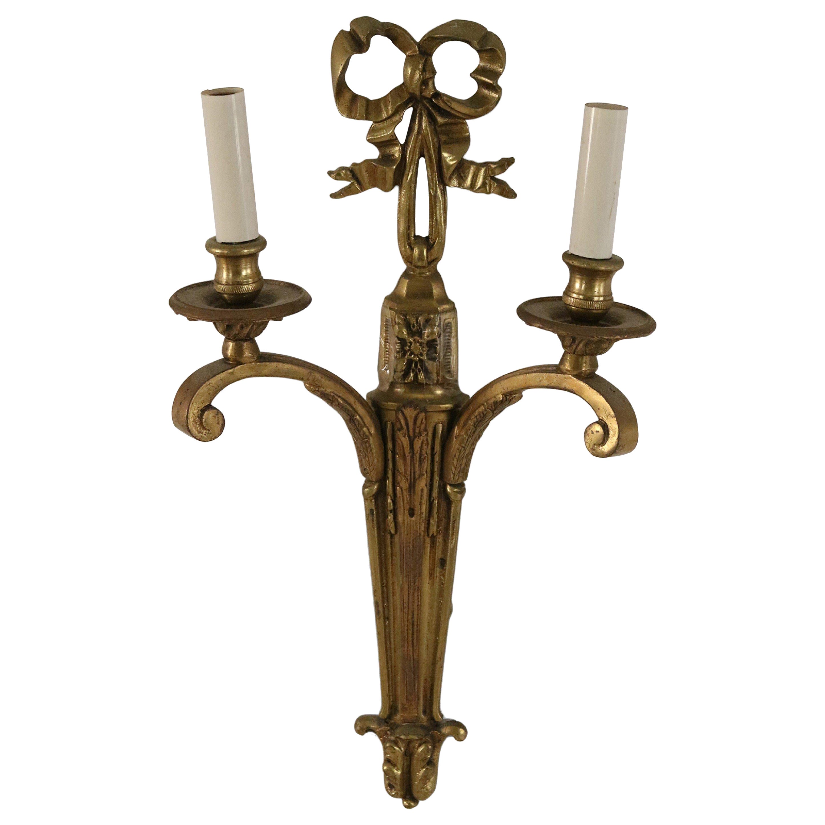 French Louis XV Style Bow Knot Brass Wall Sconce