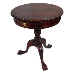 Vintage Carved Mahogany Drum Table