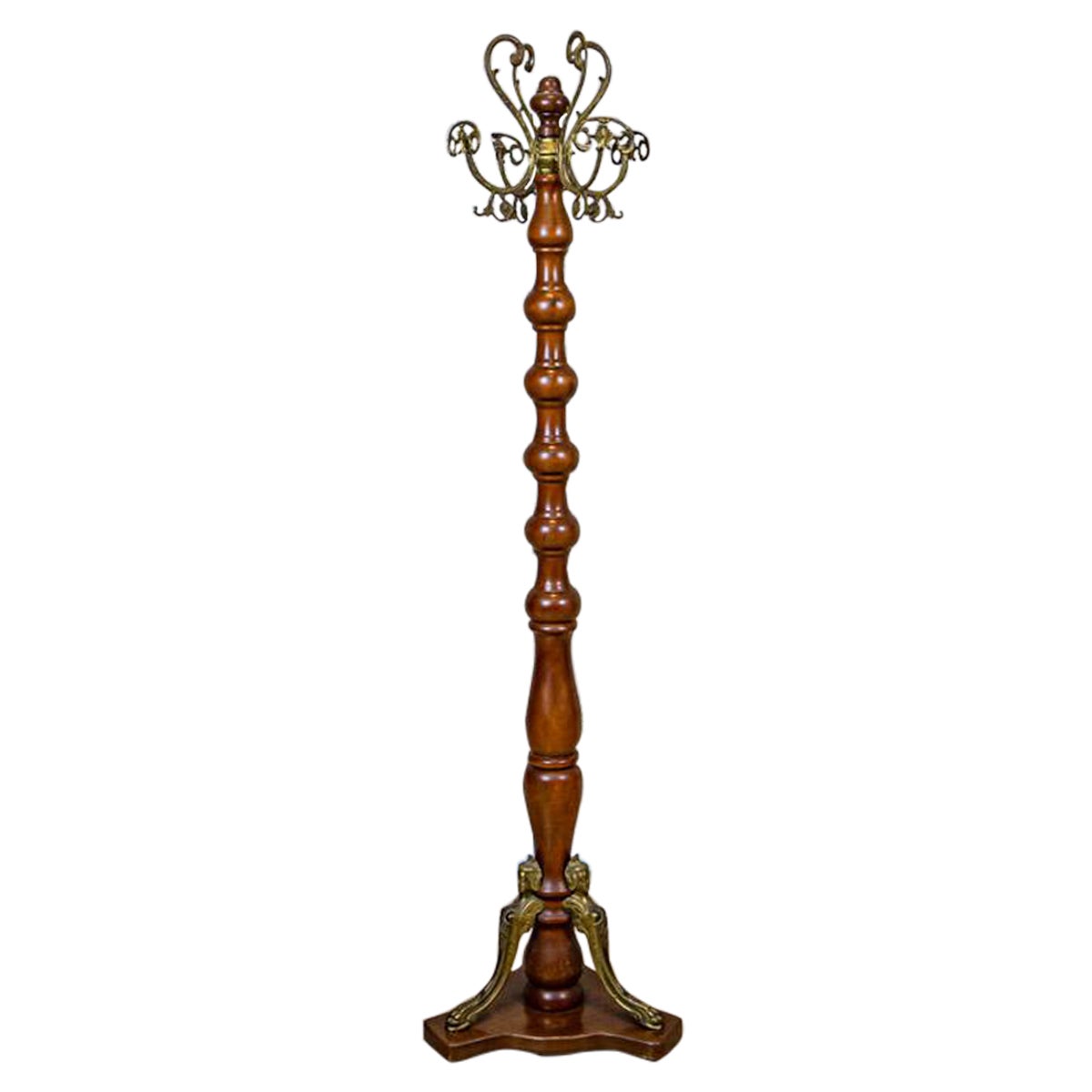 20th-Century Stylized Beech Coat Stand with Metal Elements For Sale
