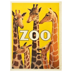 Original Vintage Advertising Poster For Copenhagen Zoo Denmark Giraffe Design