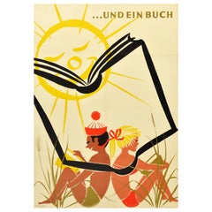Original Vintage Poster Und Ein Buch And A Book Reading Summer Beach Holiday