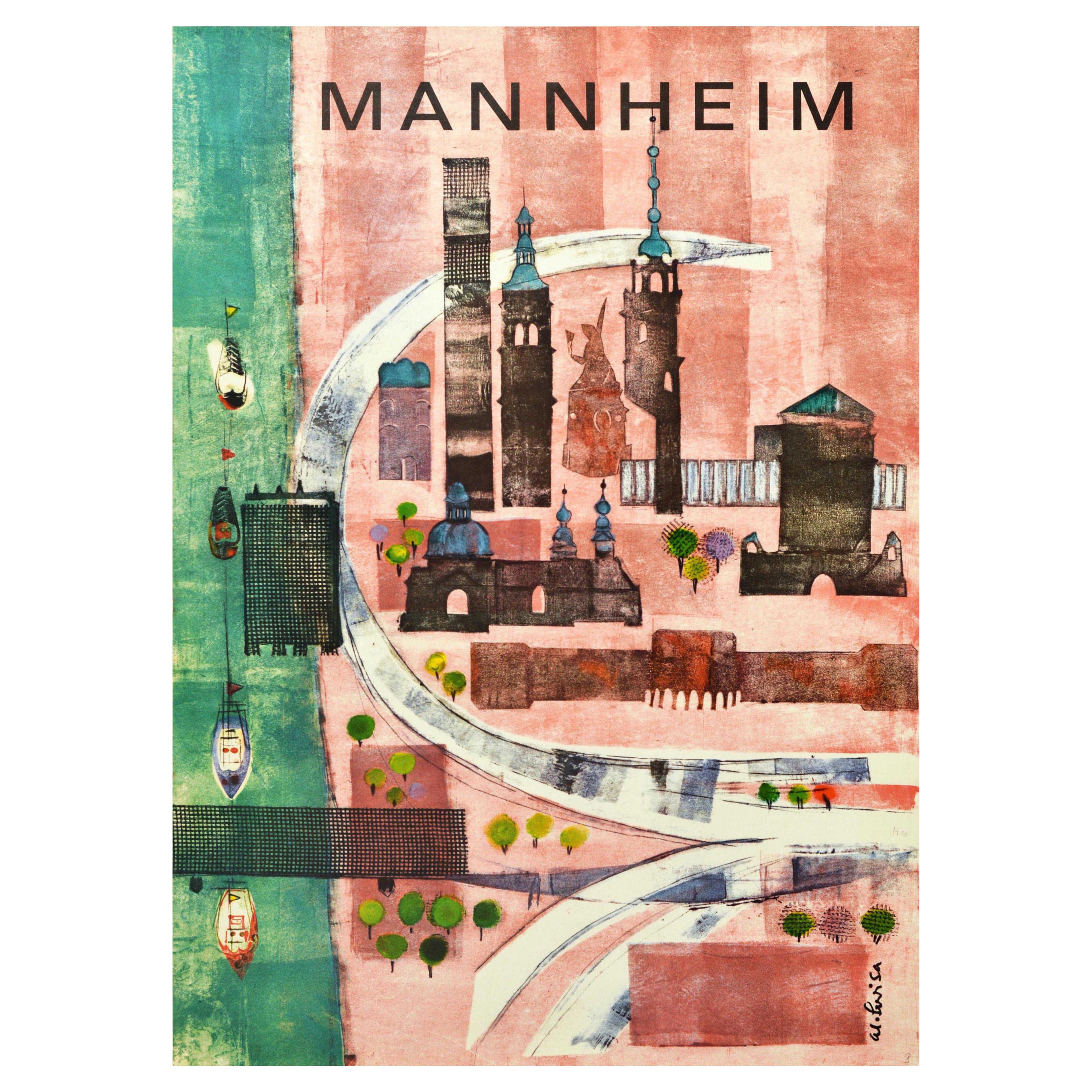 Original Vintage Travel Poster Mannheim University City Architecture River View