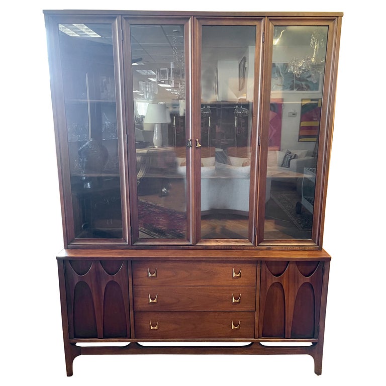Broyhill Brasilia Mid-Century Modern Sculpted Walnut Breakfront China ...