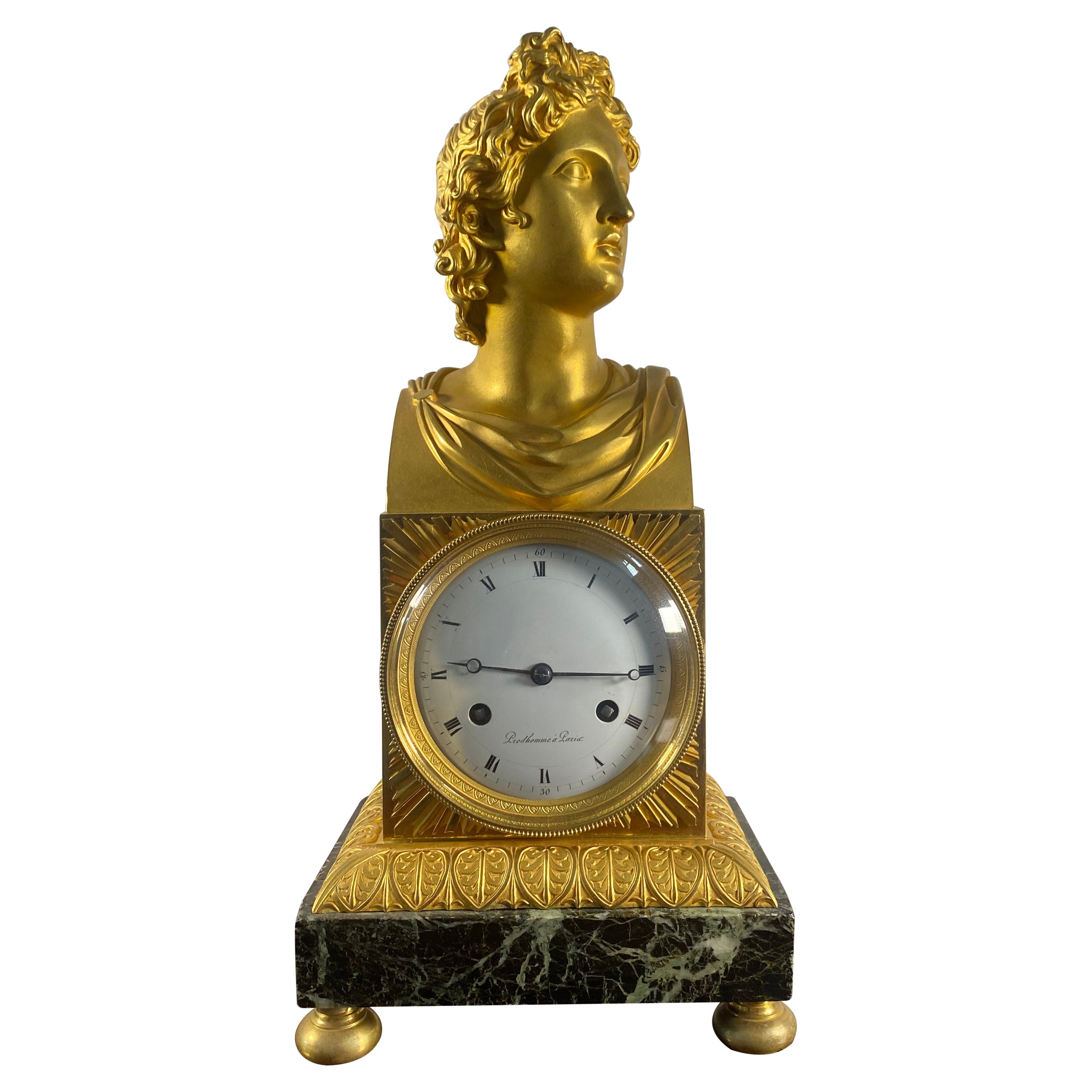 French Empire Apollo Belvedere Ormolu Mantle Clock, Circa 1830