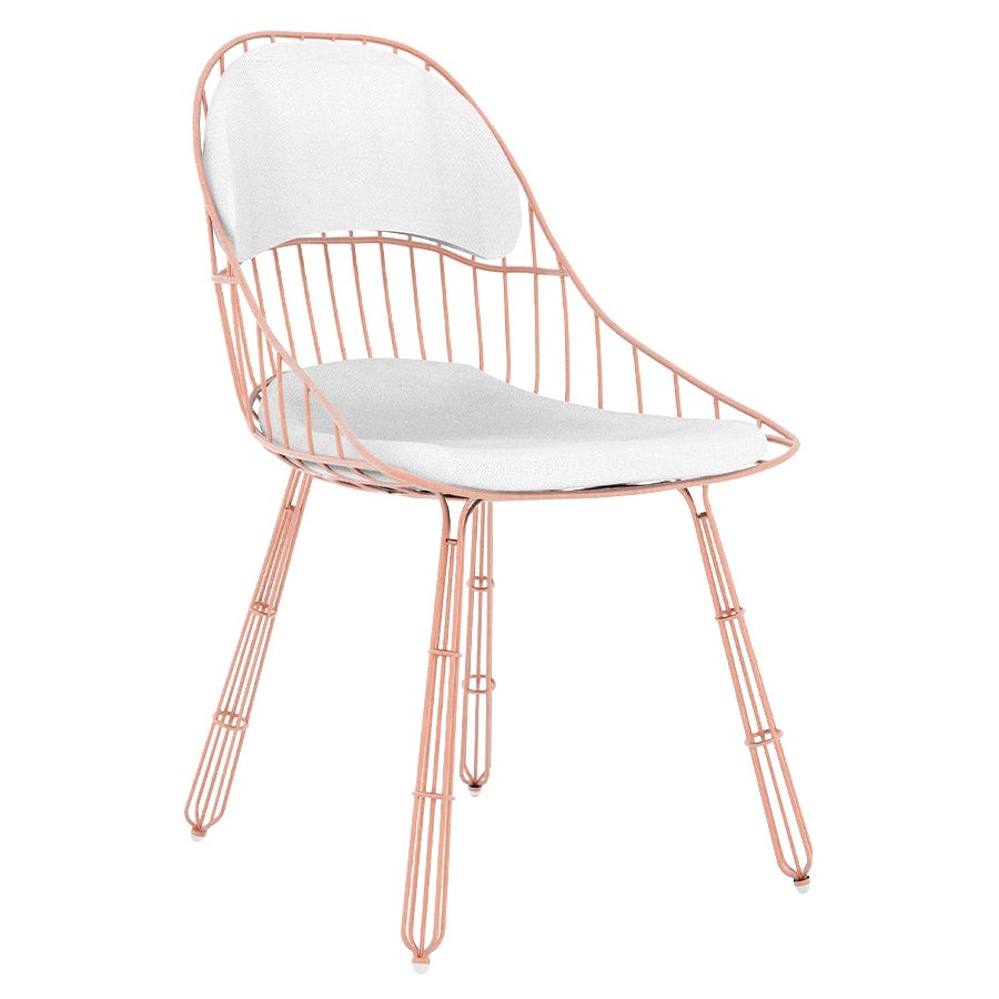 Silla de Comedor de Exterior de Tejido Impermeable y Acero Inoxidable con Acabado Cobre en venta