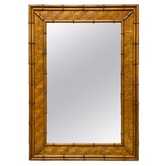 Woven Herringbone Rattan Faux Bamboo Wall Mirror