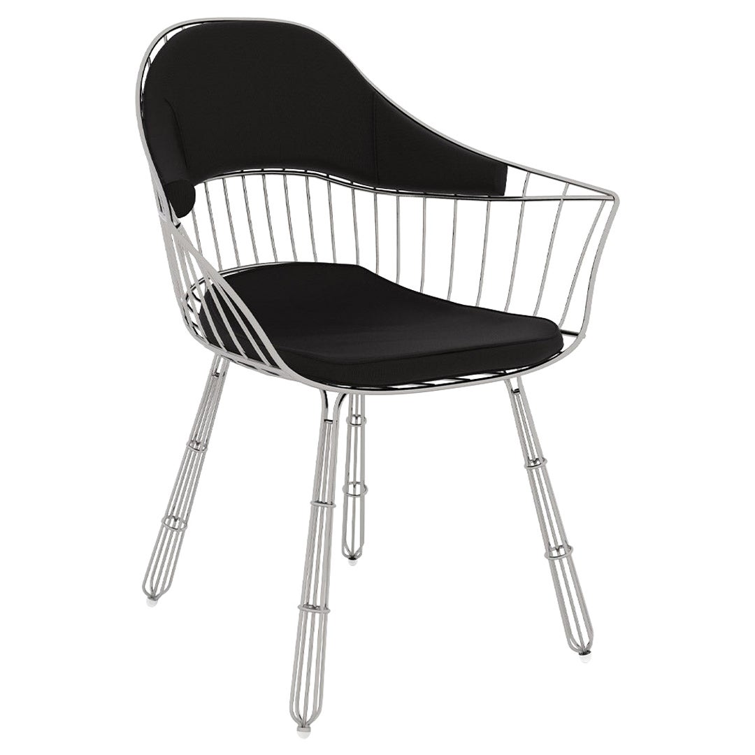 Fauteuil de salle à manger d'extérieur en acier inoxydable étanche en tissu noir