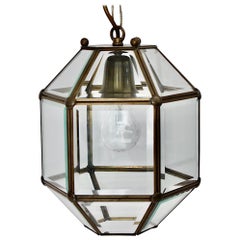 Art Deco Adolf Loos Style Vintage Brass Glass Hanging Lamp Pendant Lantern 1930s