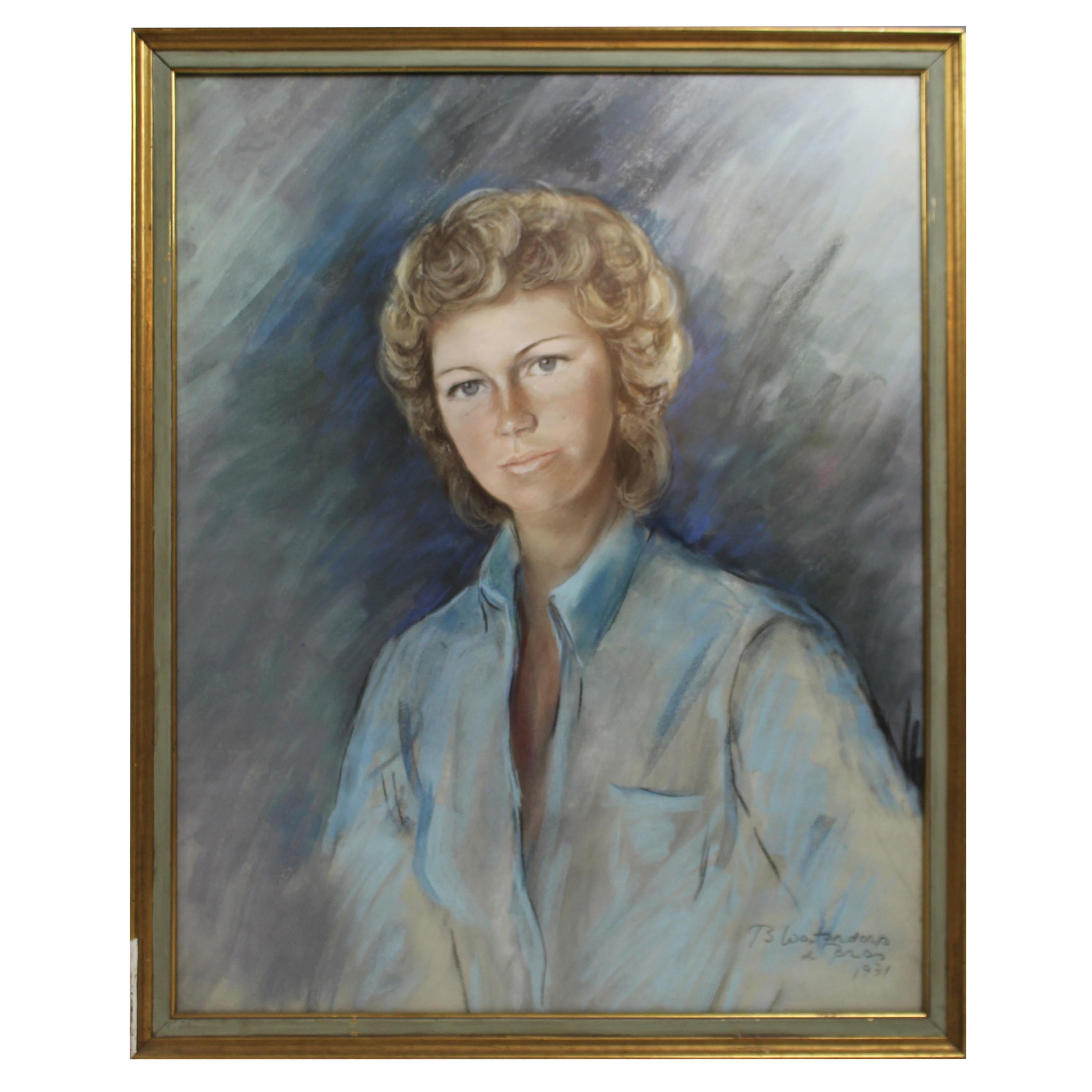 Portrait by Betsy Westendorp Brias Oil on Slate 1971 For Sale
