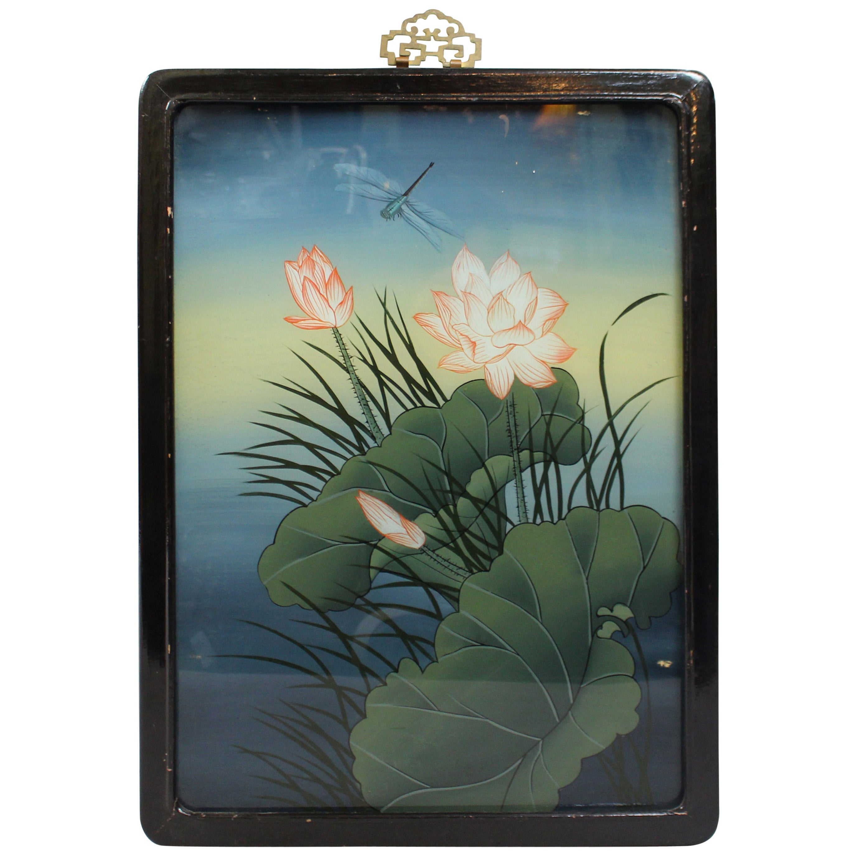 Chinese Export Reverse Glass Dragonfly Painting