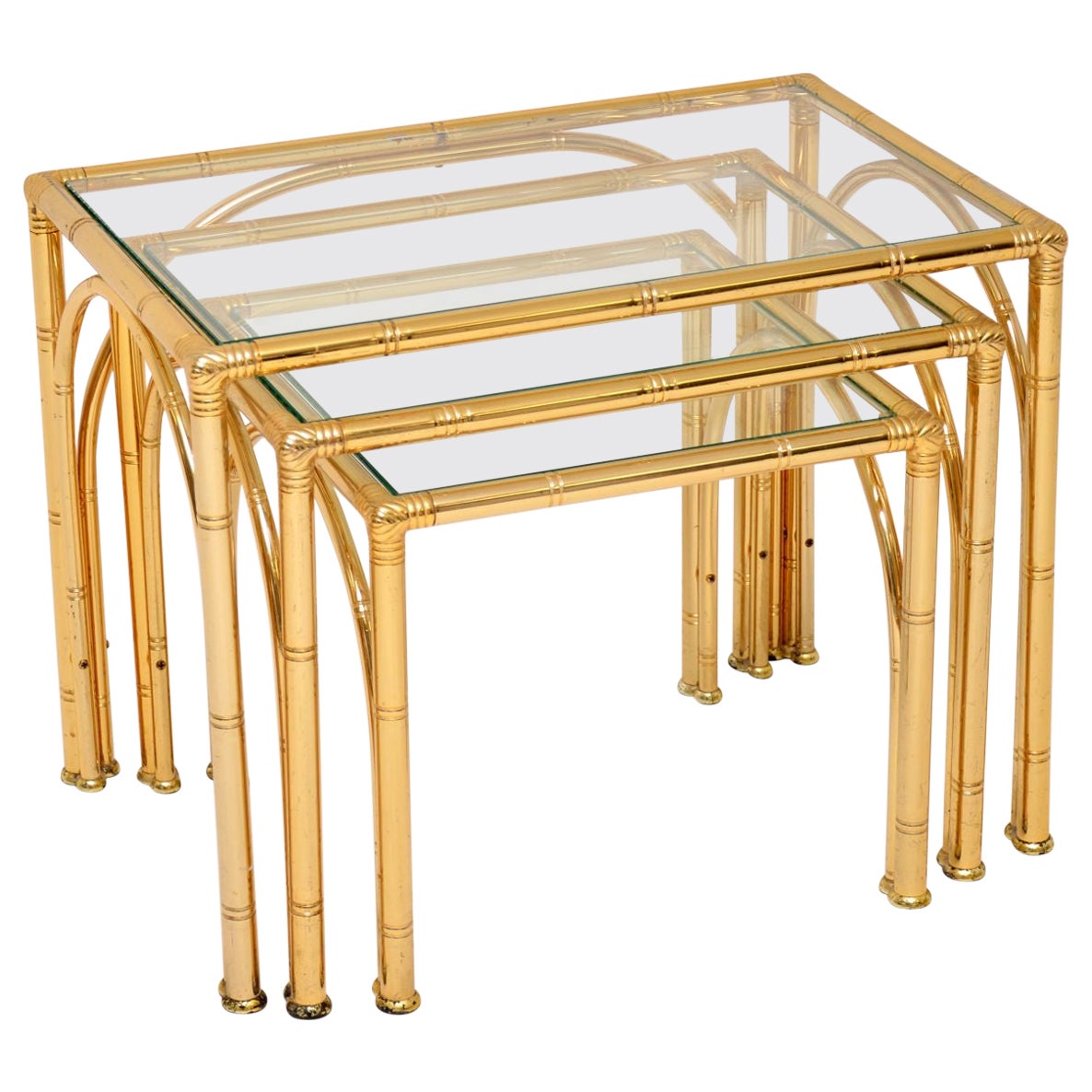 Vintage Brass Faux Bamboo Nest of Tables