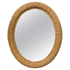 Wicker Framed Wall Mirror in the Manner of Bielecky Brothers