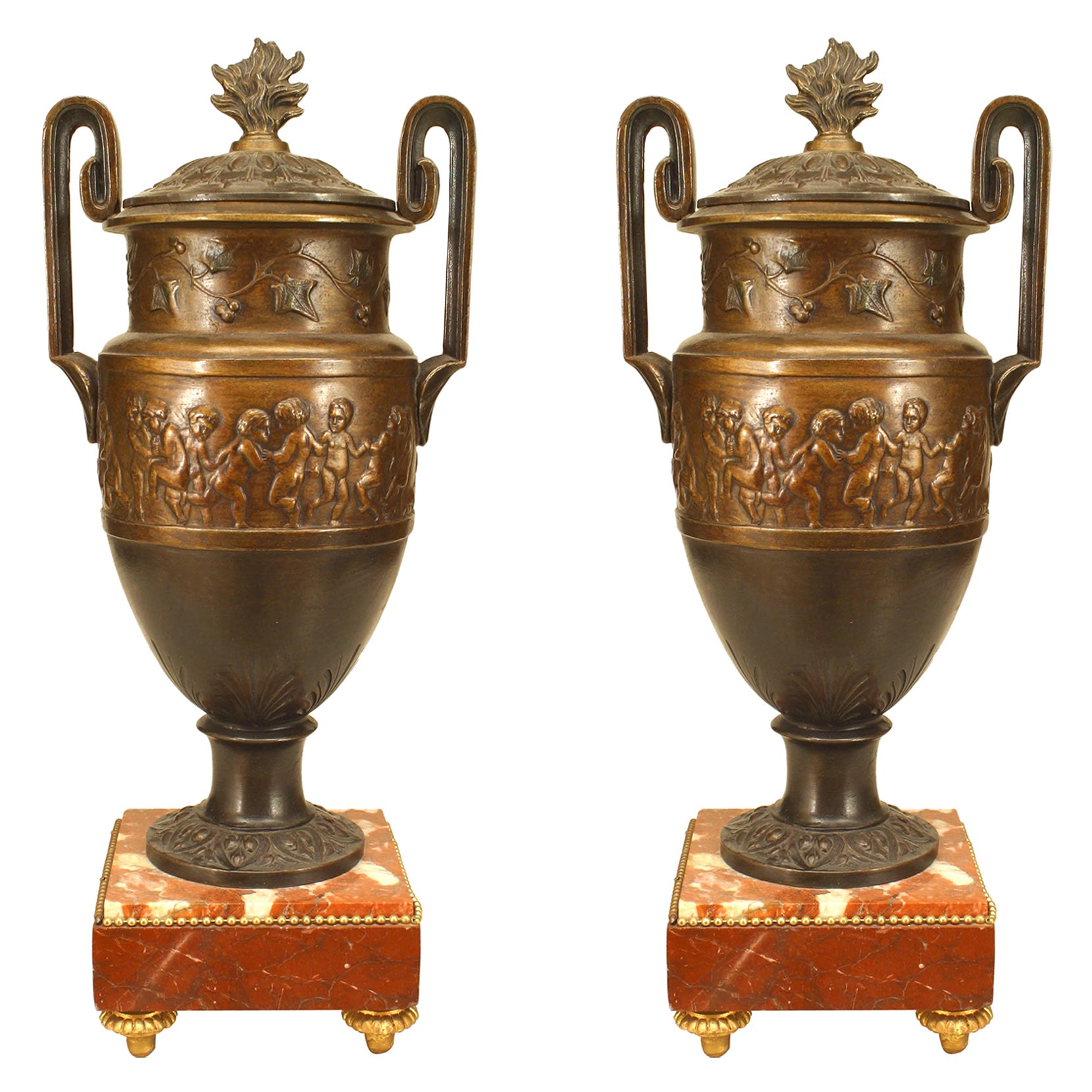 Pair of French Victorian Bronze Patinated Urns