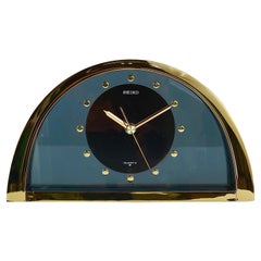 Beautiful Hollywood Regency Brass Table Clock, Seiko, 1980s