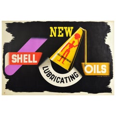 Original Vintage Poster New Shell Lubricating Oils Motor Oil Can Logo Mannequin
