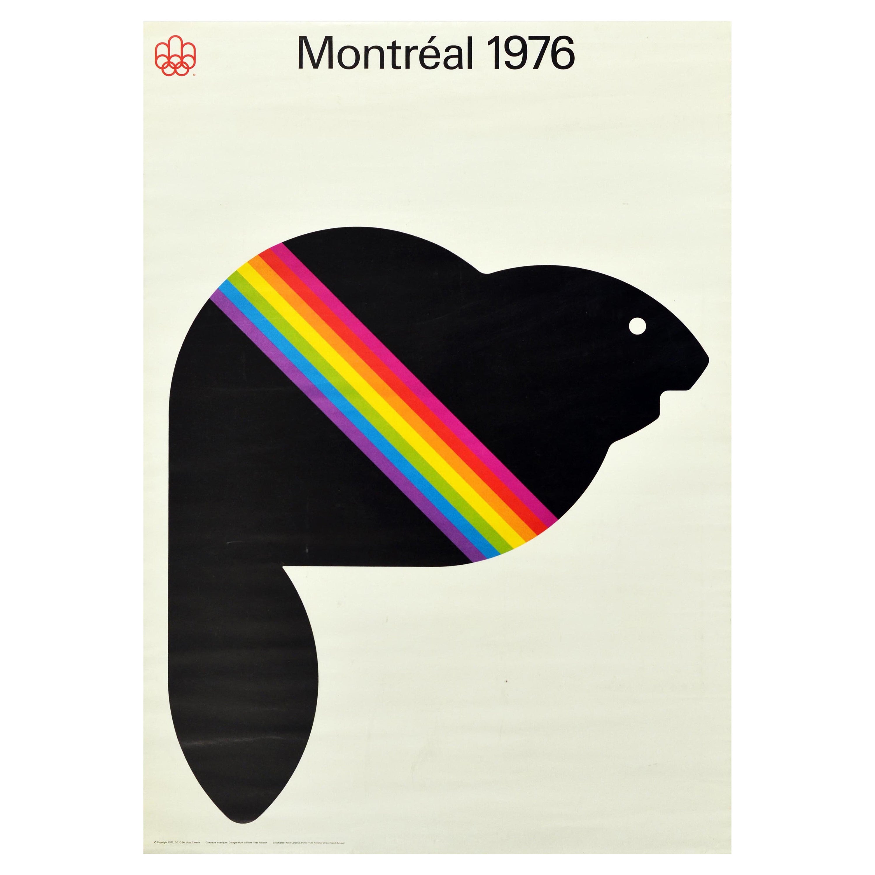 Original Vintage Poster Montreal 1976 Summer Olympic Games Rainbow Beaver Design