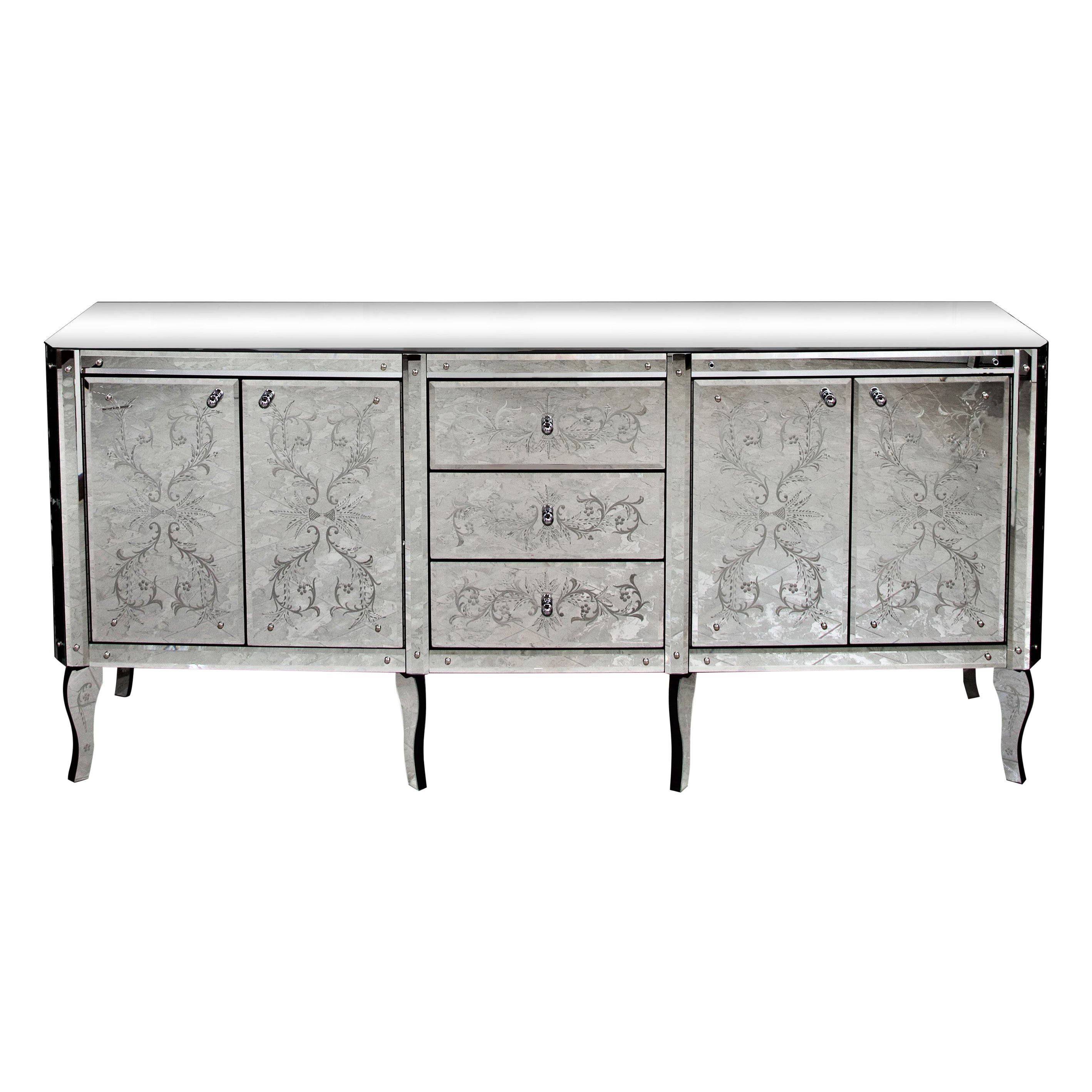 "Ca' Corner" Luxurious Sideboard in Murano Glass Mirror by Fratelli Tosi
