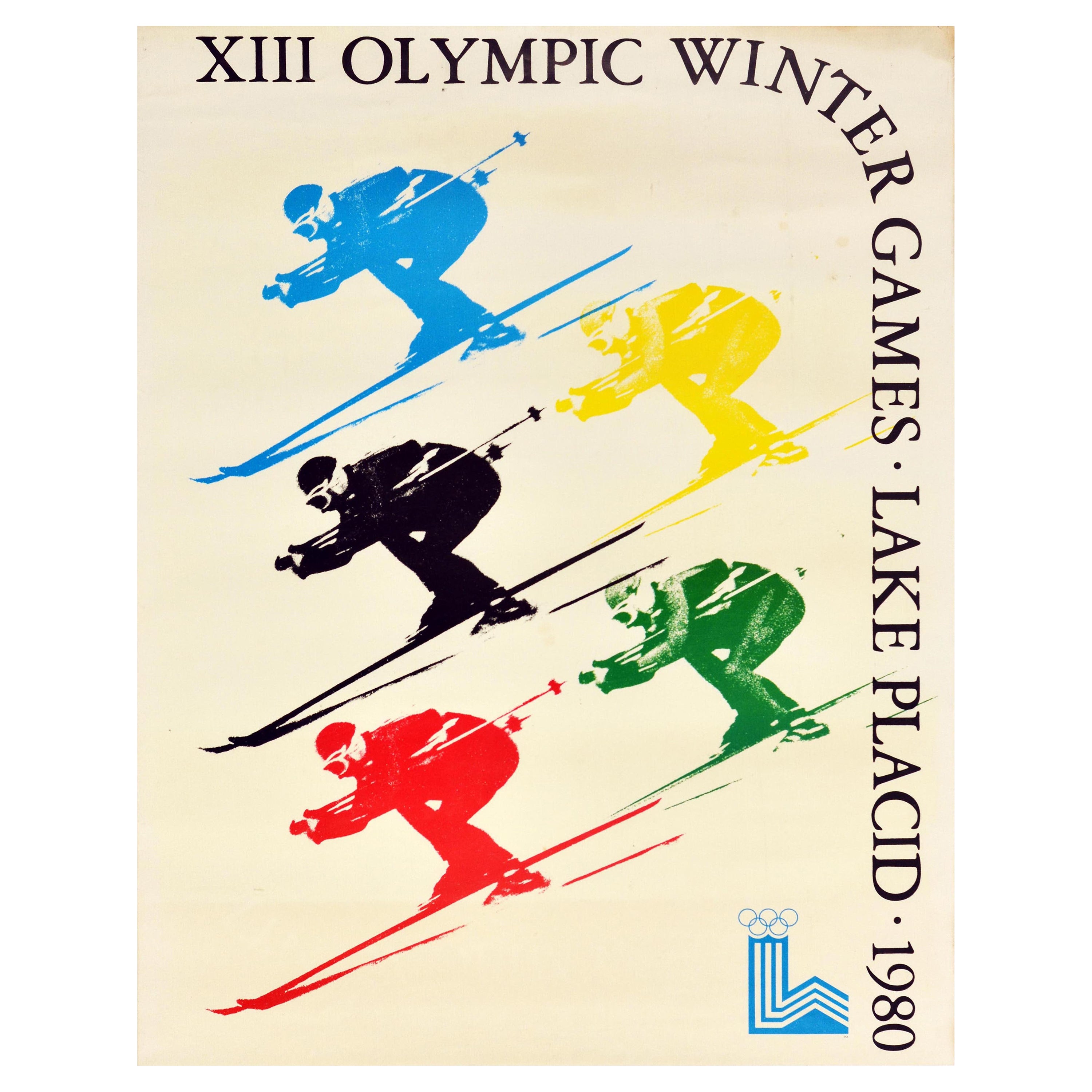 Original Vintage Sport Poster Lake Placid 1980 Winter Olympic Games Skiing USA
