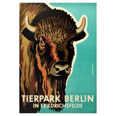 Original Retro Poster Tierpark Berlin Zoo Friedrichsfelde Germany Bison Design