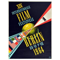 Original Retro Poster Berlin International Film Festival 1964 Bear World Flags