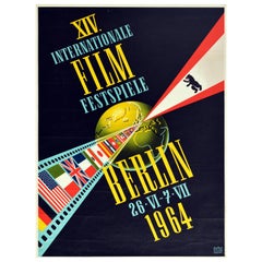 Original Vintage Poster Berlin International Film Festival 1964 Bear World Flags