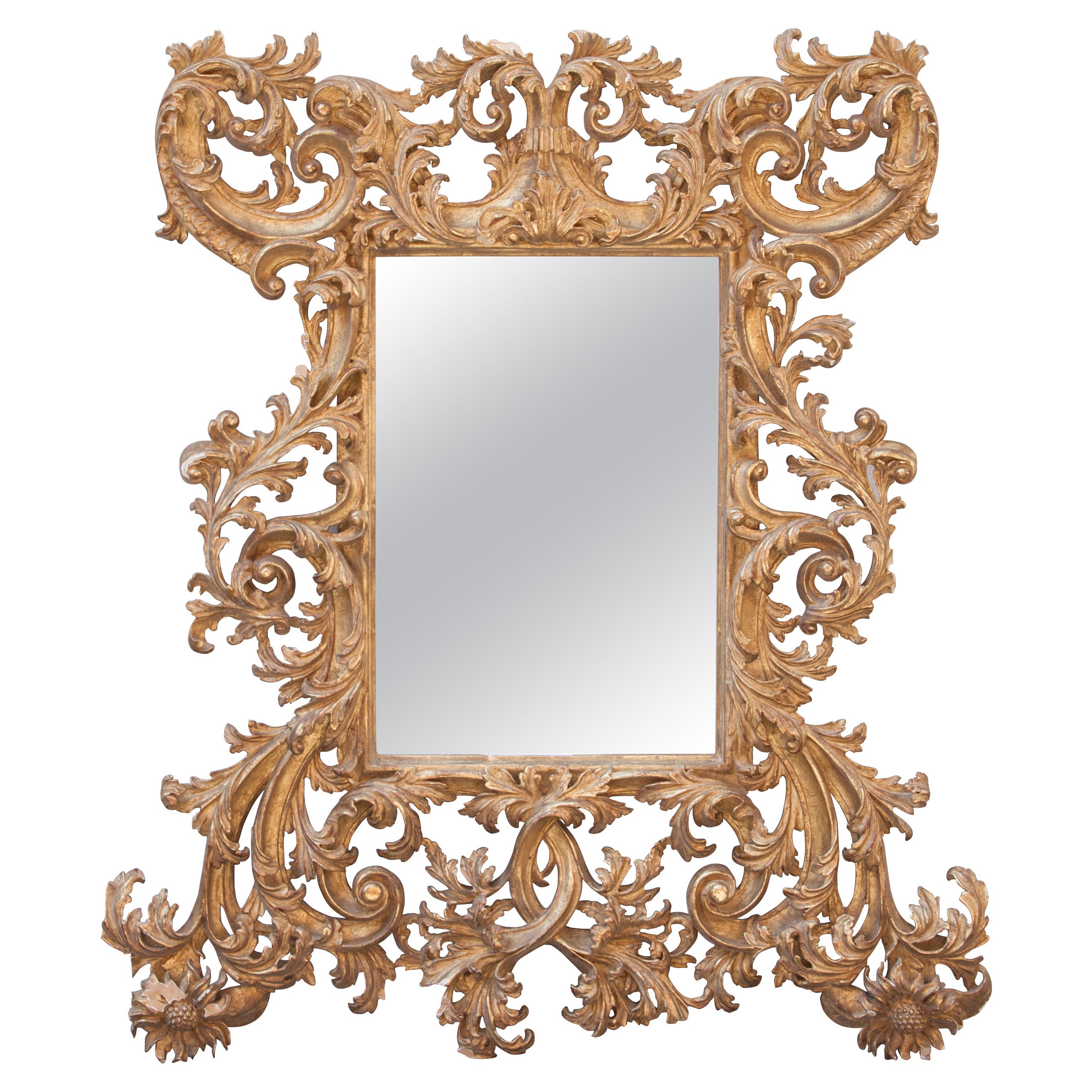 Chippendale Rectangular Handcrafted Gold Foil Wood Mirror Spain, 1970 For Sale
