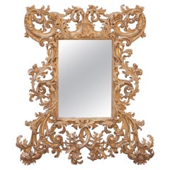 Vintage Chippendale Rectangular Handcrafted Gold Foil Wood Mirror Spain, 1970