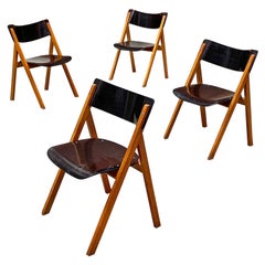 Italian Mid-Century Modern Set of Black Oak Chairs with Curved Back, 1960s