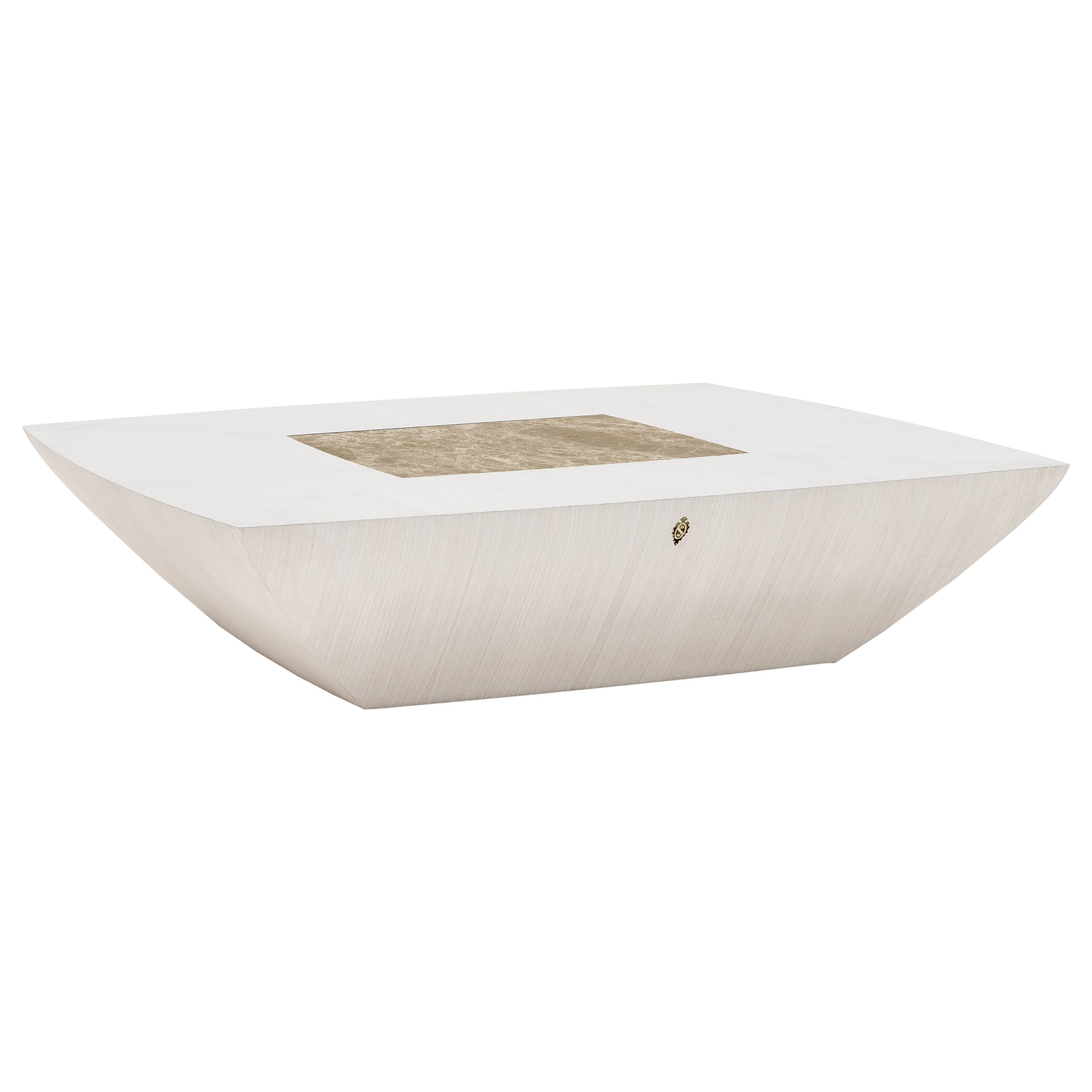 Modern Square Coffee Table in Thay White Wood and Brass, Made in Italy For Sale
